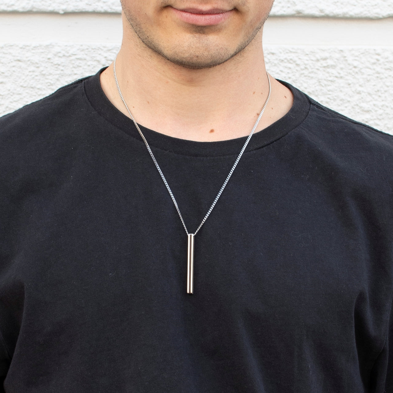 Linear Engraved Long Bar - Silver Edition Necklace