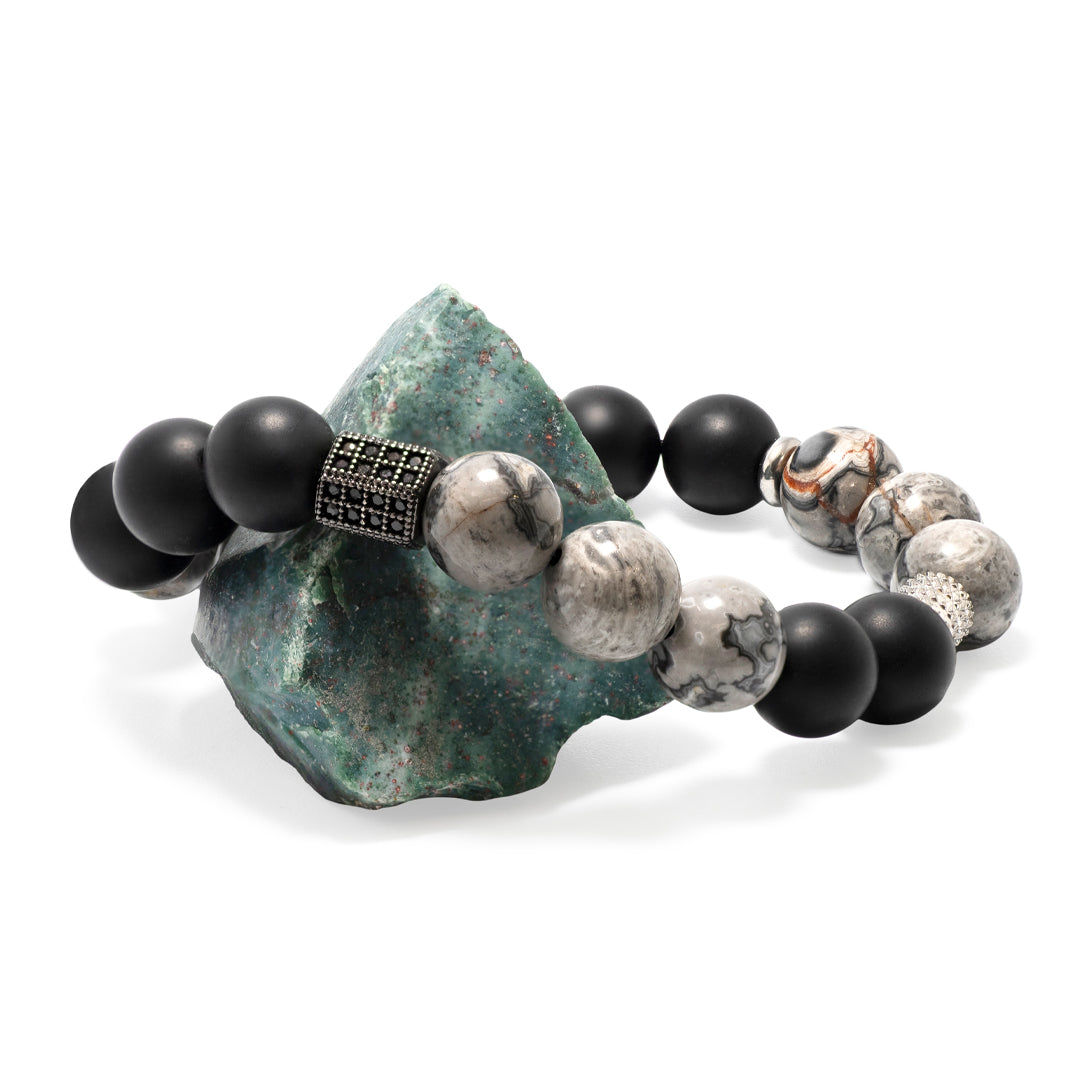 Grey Jasper Black Agate Bracelet