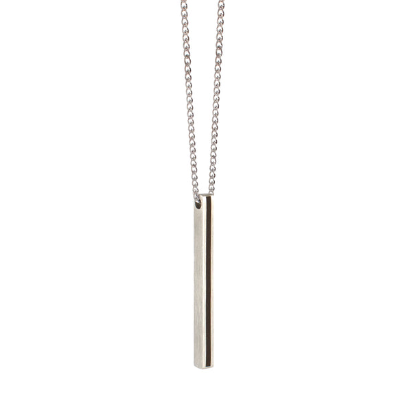 Line Engraved Long Bar Brushed Steel Necklace