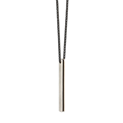 Engraved Long Bar Brushed Steel Necklace with Black Chain