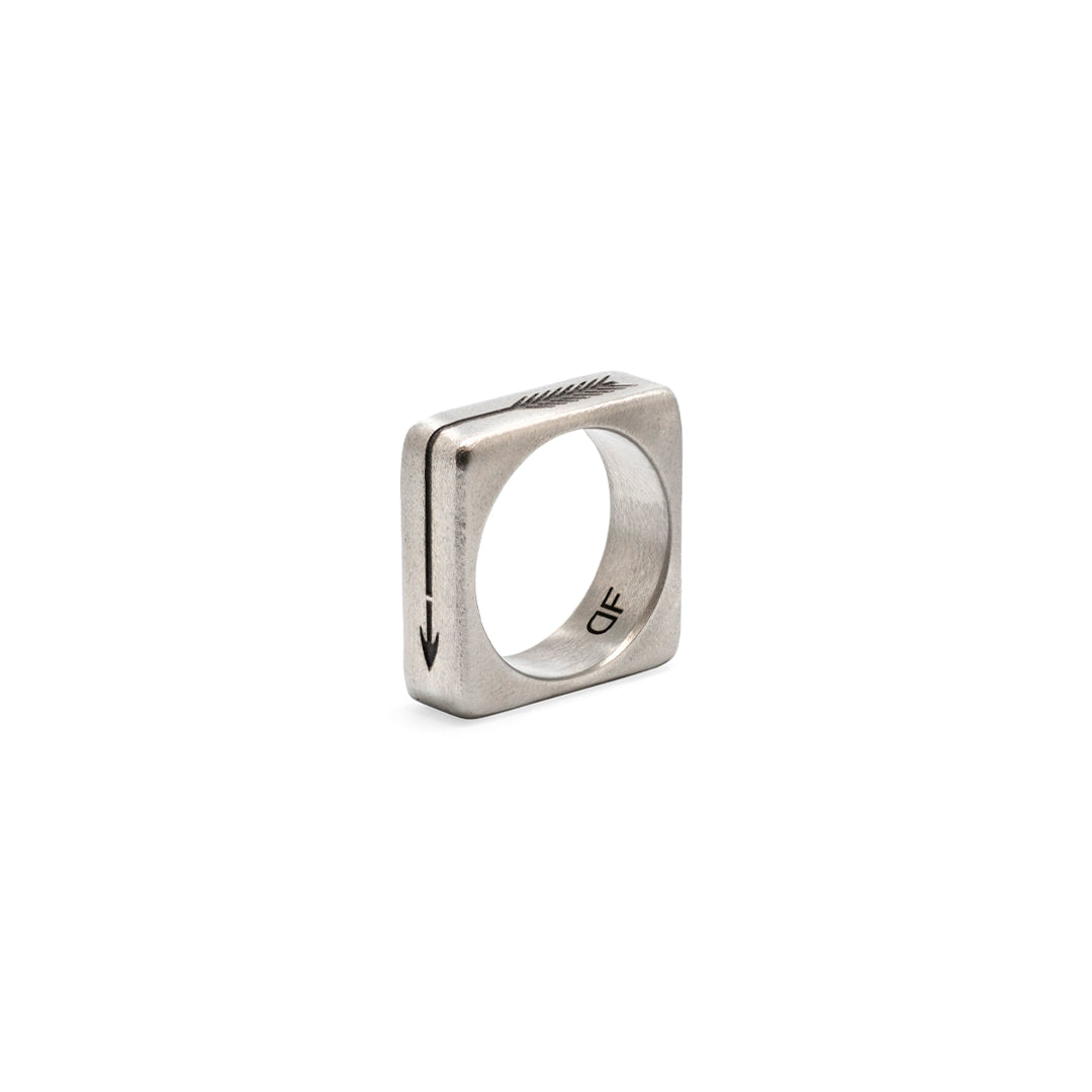 Arrow Engraved Square - Silver Edition Ring