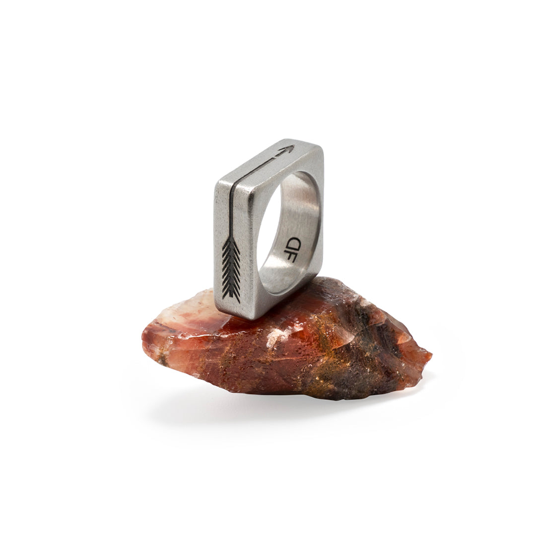 Arrow Engraved Square - Silver Edition Ring