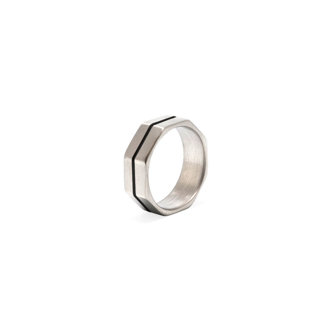 Linear Engraved Octagon  - Silver Edition Ring