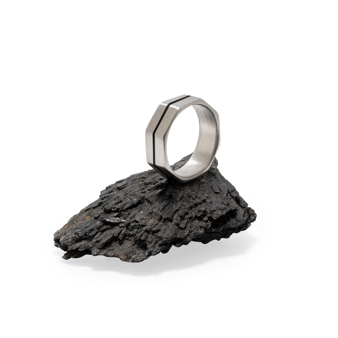 Linear Engraved Octagon  - Silver Edition Ring