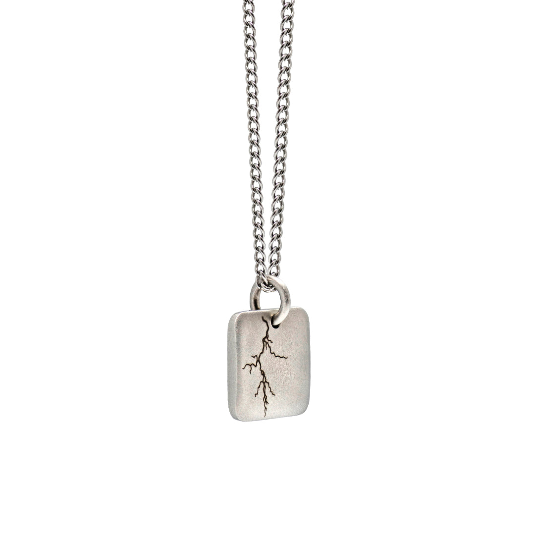 Lightning Strike Square Tag - Silver Edition Necklace