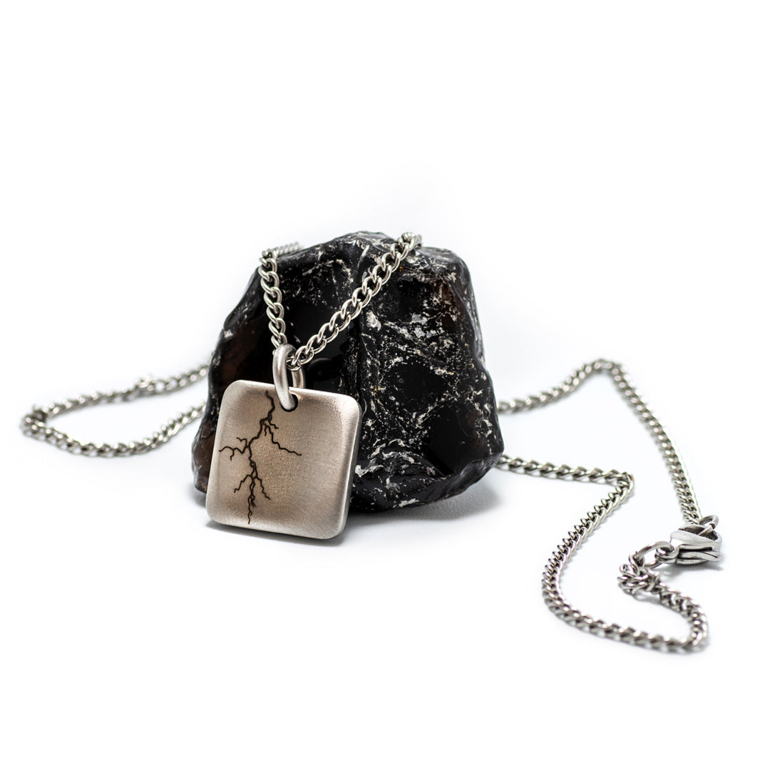 Lightning Strike Square Tag - Silver Edition Necklace