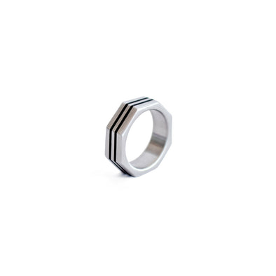 Two Line Engrave Octagon Ring