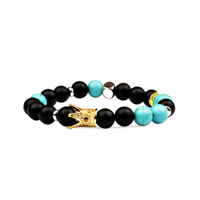 Gold Crown Turquoise Black Agate Bracelet