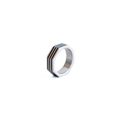 Three Line Engrave Octagon Ring