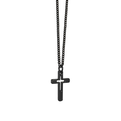 Black Hollow Cross Black Necklace